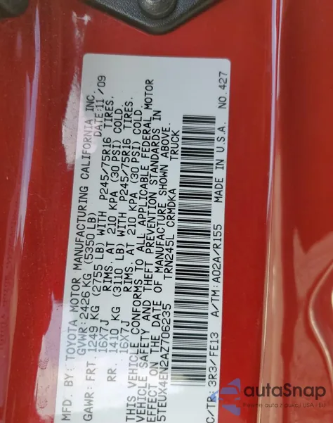 2010 Toyota Tacoma Access Cab z USA, uszkodzony, nr VIN 5TEUX4EN2AZ706235